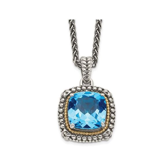 4.50 Carat (ctw) Swiss Blue Topaz Pendant Necklace in Antiqued Sterling Silver w
